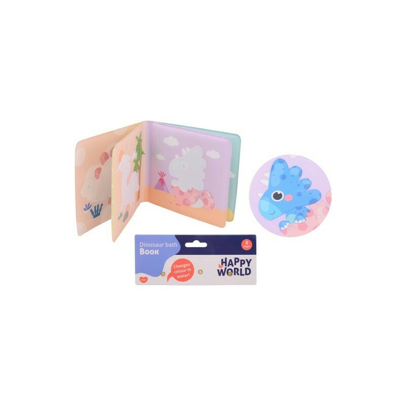 Happy World - Carticica de colorat pentru baita, Cu dinozauri, 15 x 3 x 20 cm, 6 luni - 4 ani, , Multicolor
