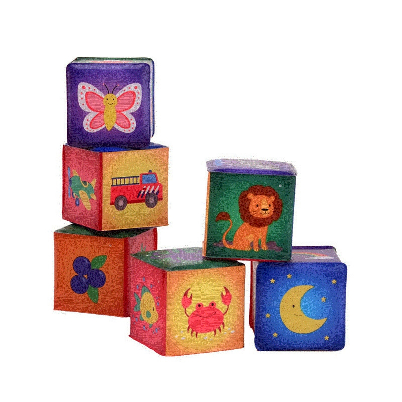 Happy World - Cuburi moi, 7,5 x 7,5 cm, 0 luni - 5 ani, 6 piese, Conform cu standardul de siguranta EN71, Multicolor