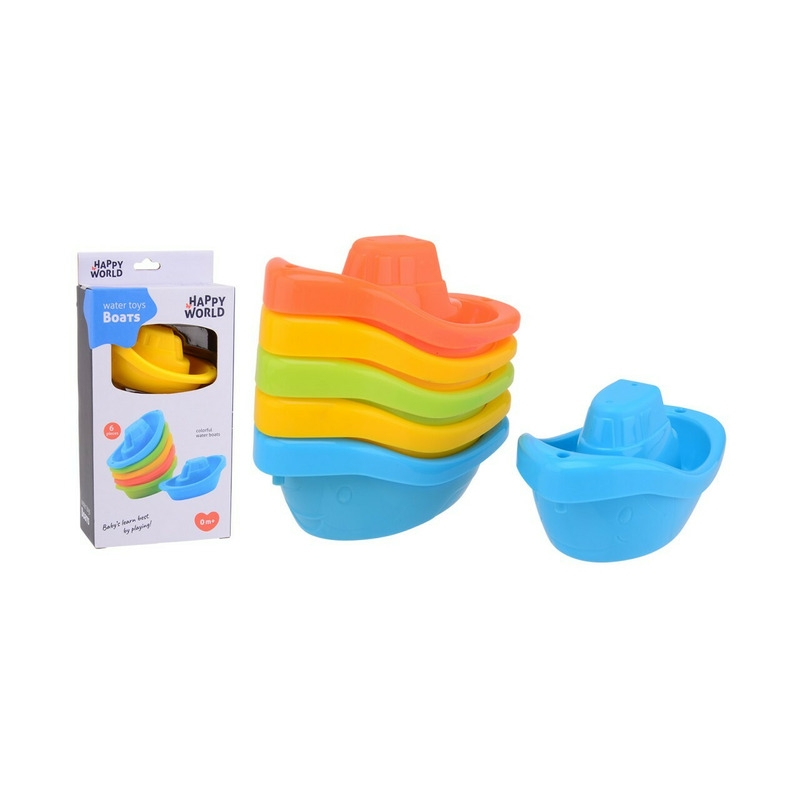 Happy World - Set 6 barcute pentru baie, 12 x 6 x 6 cm, 6 luni - 4 ani, Conform cu standardul de siguranta EN71, Multicolor