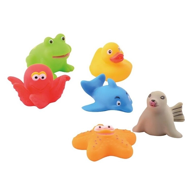 Happy World - Set jucarii de baie din cauciuc, 6 buc, 6 luni+, Multicolor
