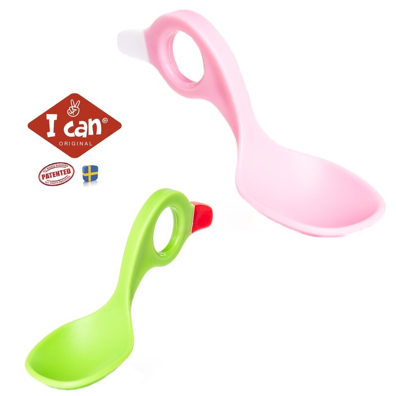 I CAN - Set 2 lingurite cu multiple modalitati de prindere, Pink/Green