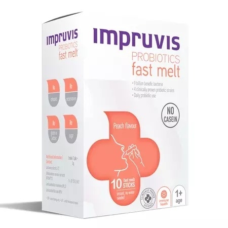 Impruvis Probiotics Fast Melt cu aroma de piersica, 10 plicuri, Pharma Brands