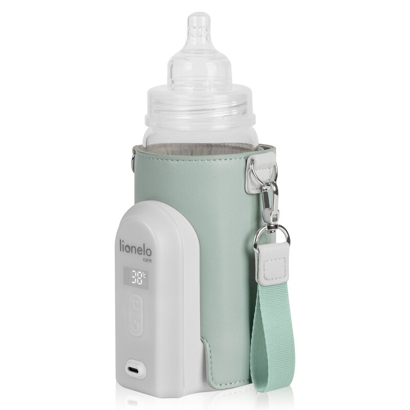 Incalzitor biberoane, Lionelo, ThermUp Go Evo, Portabil, Cu 5 niveluri de incalzire, Cu buton Safety Control, Mentinere caldura pana la 9h, Incarcare USB, Verde