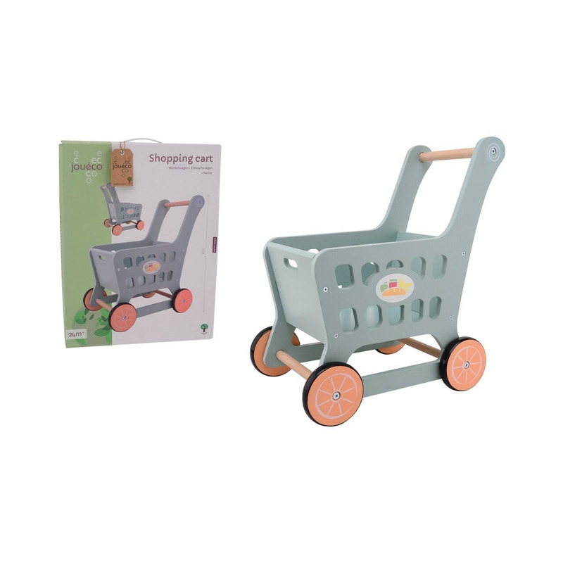 Joueco - Cos de cumparaturi, Din lemn certificat FSC, Ideal pentru depozitare, 2 ani+, 50 x 25 x 40 cm, Multicolor