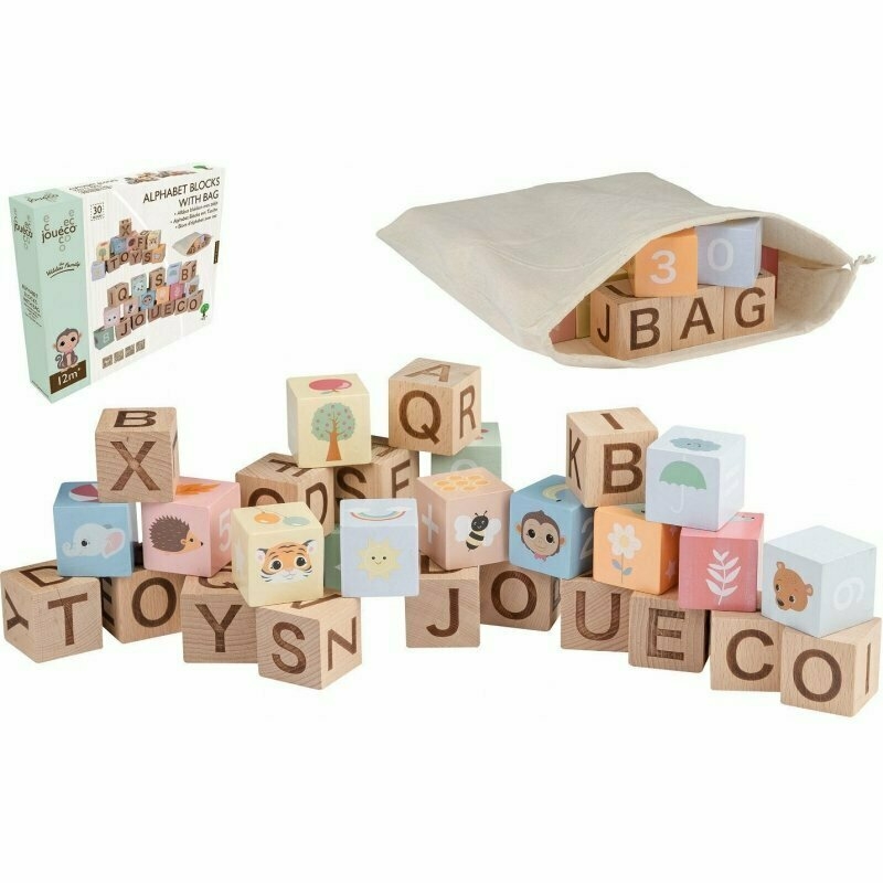 Joueco - Cuburi din lemn multifunctionale, Familia Wildies, 30 piese