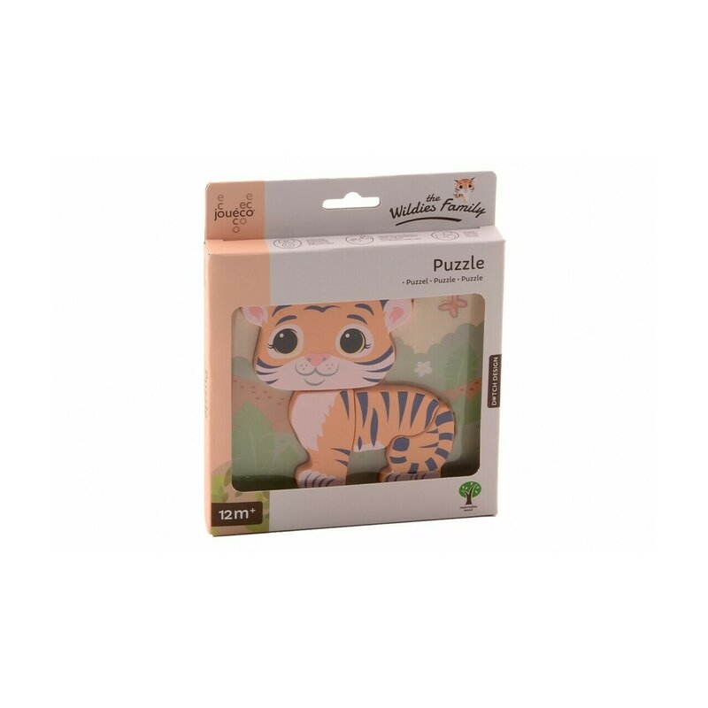 Joueco - Puzzle din lemn Familia Wildies, Tigru, 4 piese, Multicolor