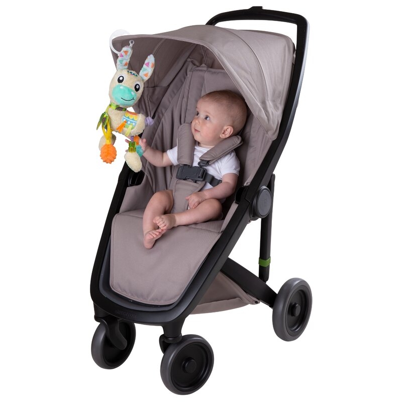 Jucarie carucior sau scaun auto, Playgro, Cu inele pentru dentitie, Cu diverse forme si texturi, Cu sunete si zornaieli, Dezvolta abilitatile motorii si imaginatia, 0 luni+, Sensory Friend Lupe Llama
