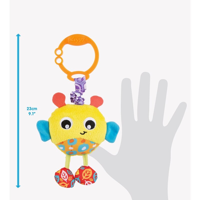 Jucarie cu vibratii pentru carucior, scoica auto si patut, Wiggling Bertie Bee, 23 cm, Playgro