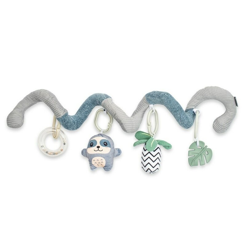 Jucarie interactiva, New Baby, Spirala, Lenes, Pentru atasare la patut sau carucior, Dezvolta abilitatile motorii, Include si jucarie pentru dentitie, Fara BPA, 0 luni+, Multicolor