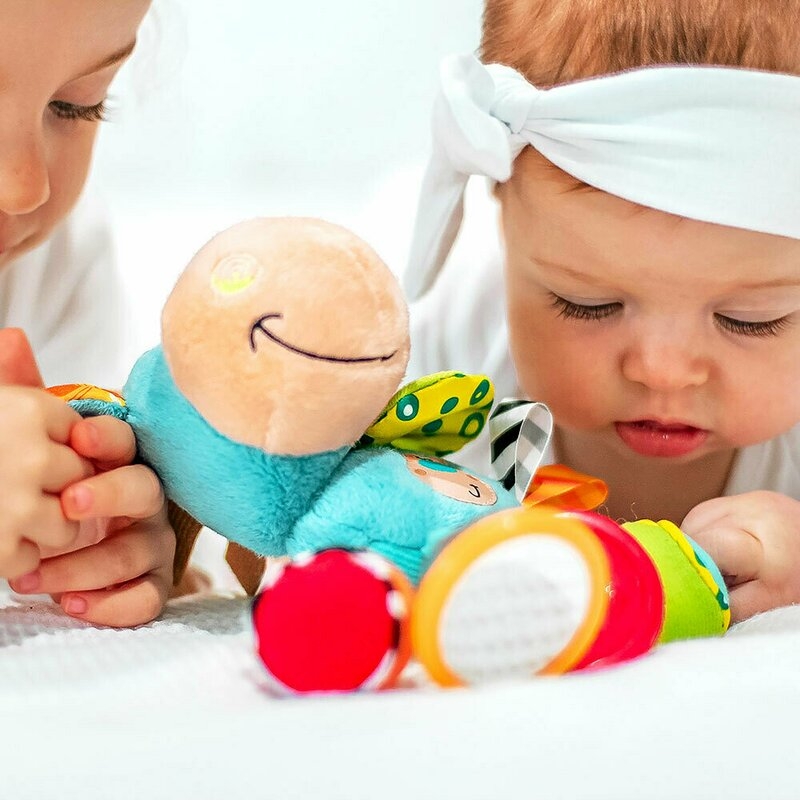 Jucarie zornaitoare si de dentitie, Playgro, Cu activitati, Cu jucarii de dentitie, Cu margele, Cu diferite texturi, Clip Clop Activity Rattle, 11 cm