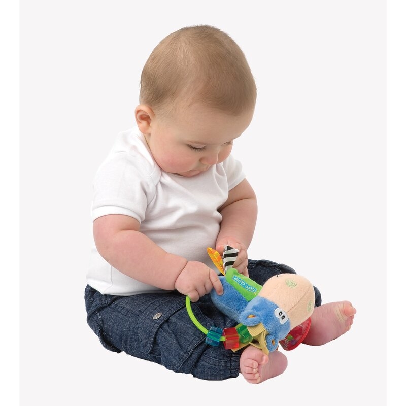 Jucarie zornaitoare si de dentitie, Playgro, Cu activitati, Cu jucarii de dentitie, Cu margele, Cu diferite texturi, Clip Clop Activity Rattle, 11 cm