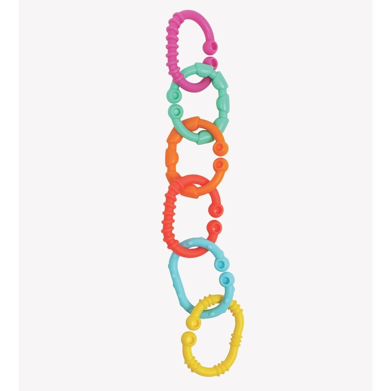 Jucarii de dentitie inele, Atasabile la carucior, scoica auto si patut, 24 piese, Loopy Links, Playgro