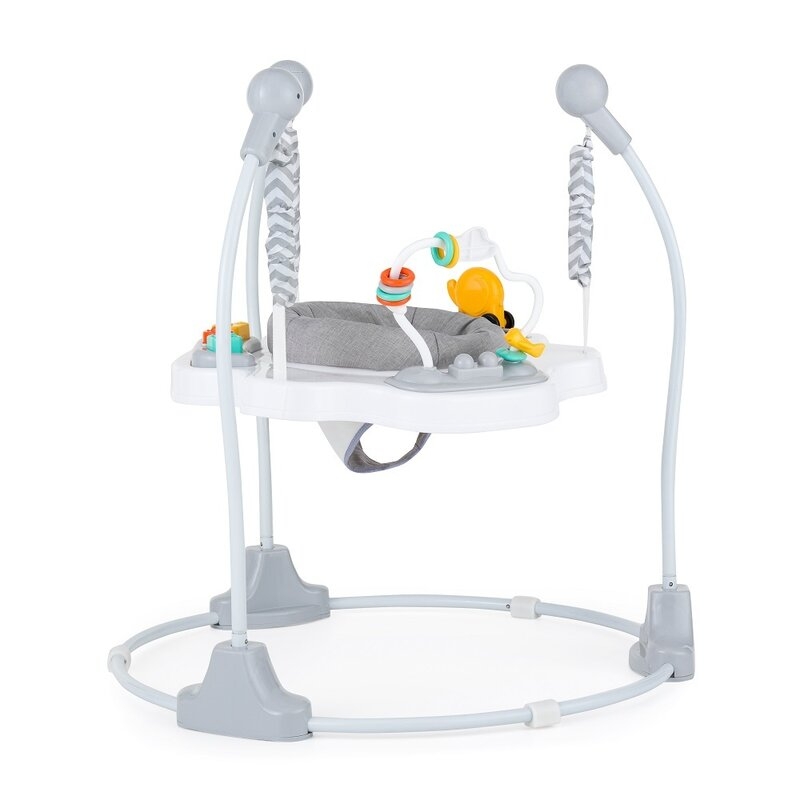Jumper interactiv, Feedo, Pliabil, Cu scaun rotativ 360 grade, Cu panou de activitati, Pana la 25 kg,, 83x83x86 cm,6 luni+, Multicolor