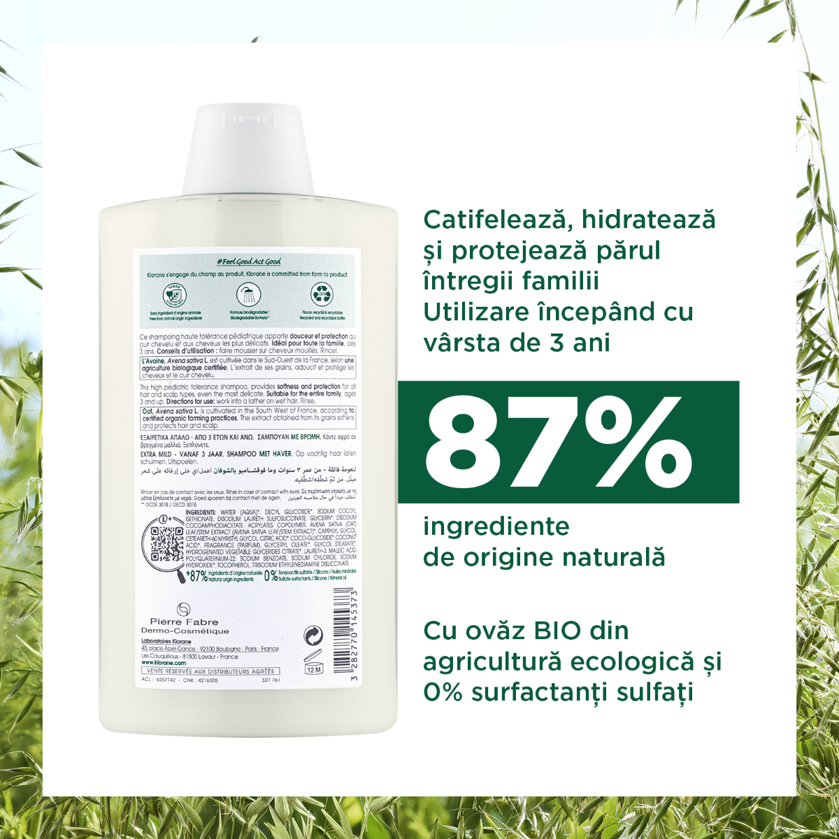 Klorane - Sampon lapte ovaz 400ml