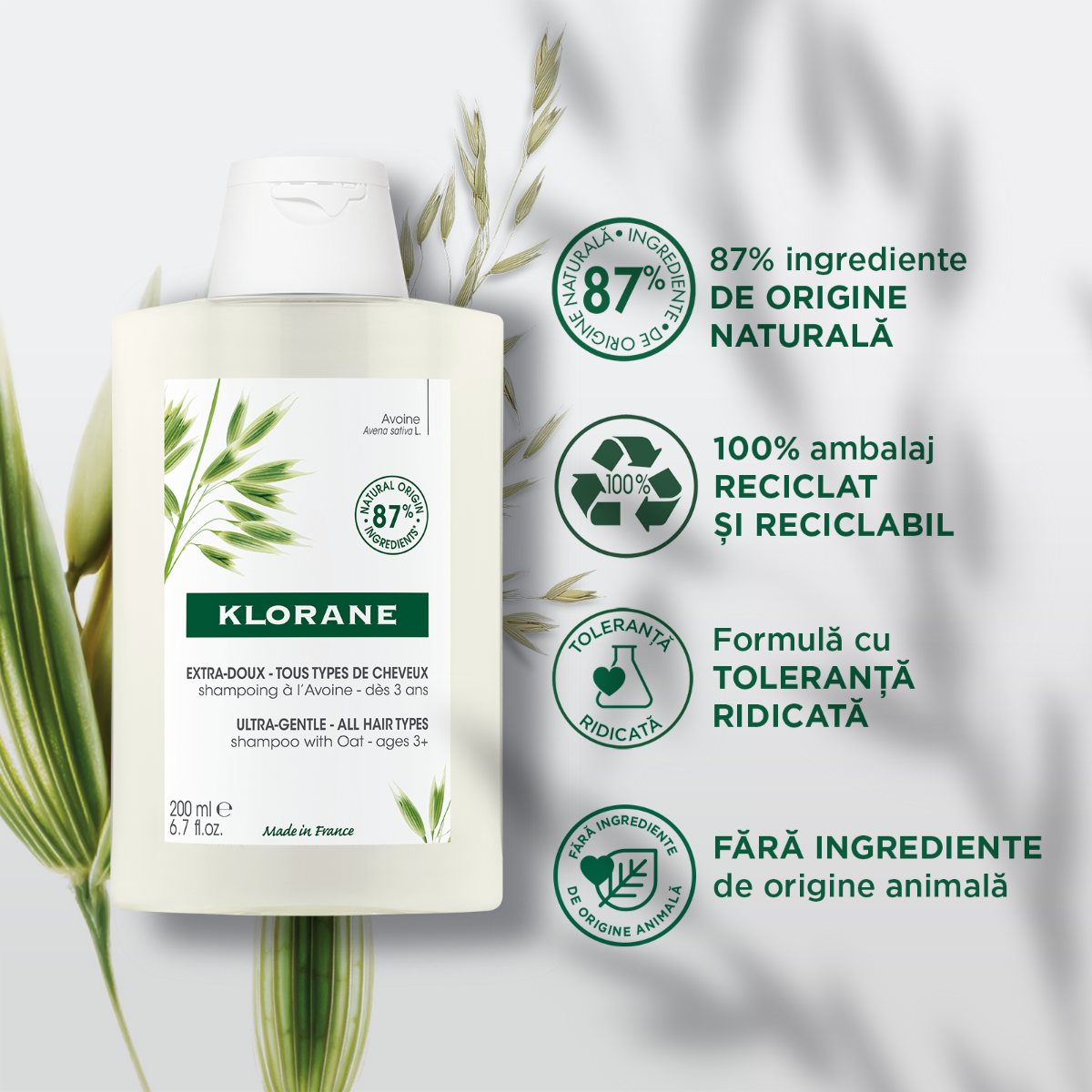 Klorane - Sampon lapte ovaz 200ml