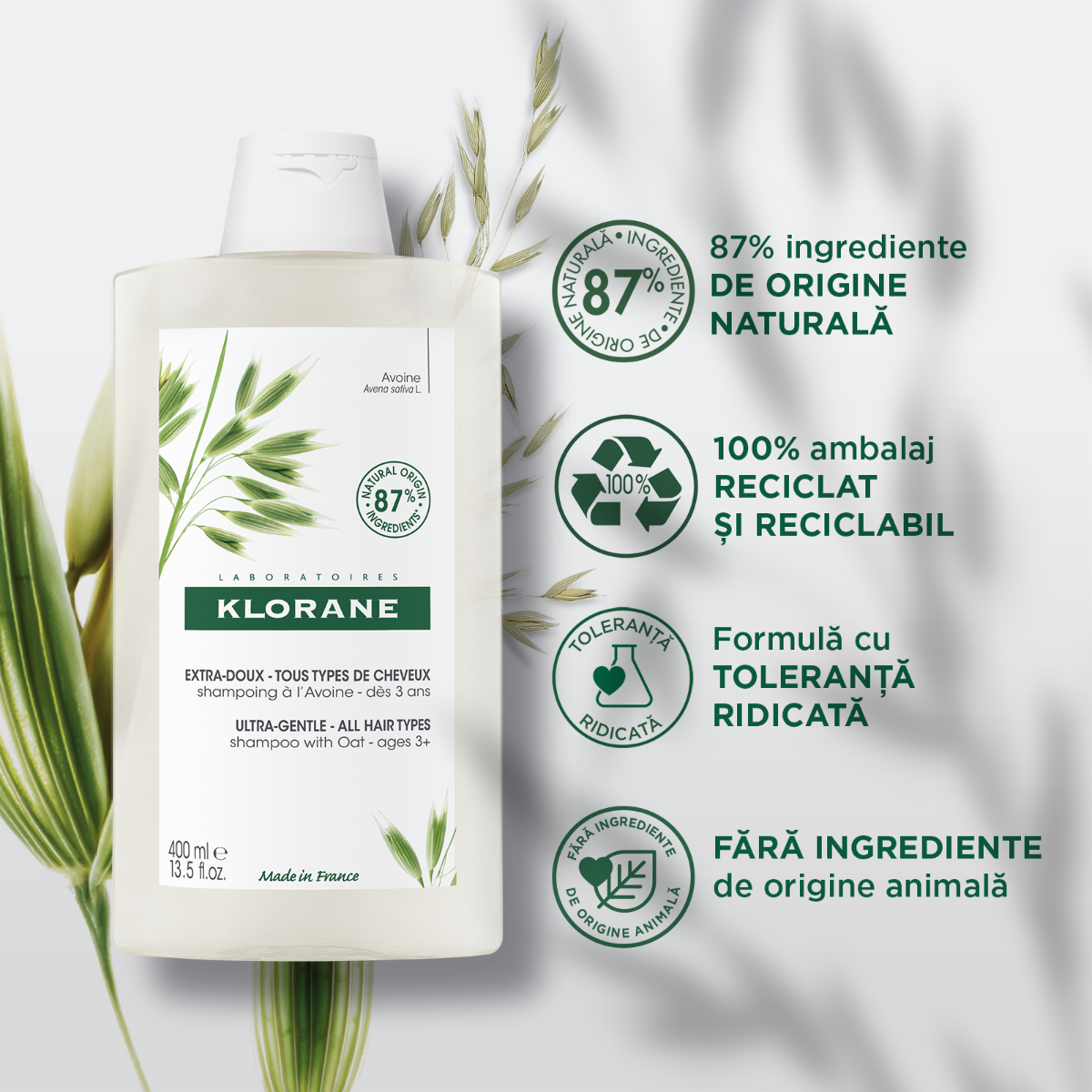 Klorane - Sampon lapte ovaz 400ml