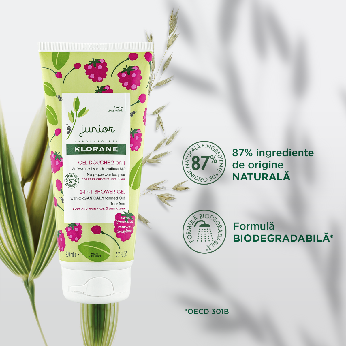 Klorane - Junior gel de corp si par zmeura 200ml