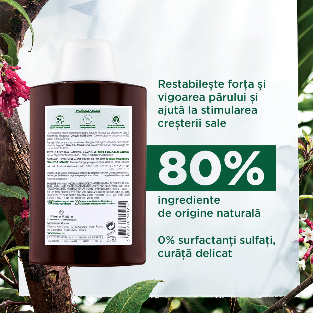Klorane -  Sampon chinina si floare de colt bio 200ml