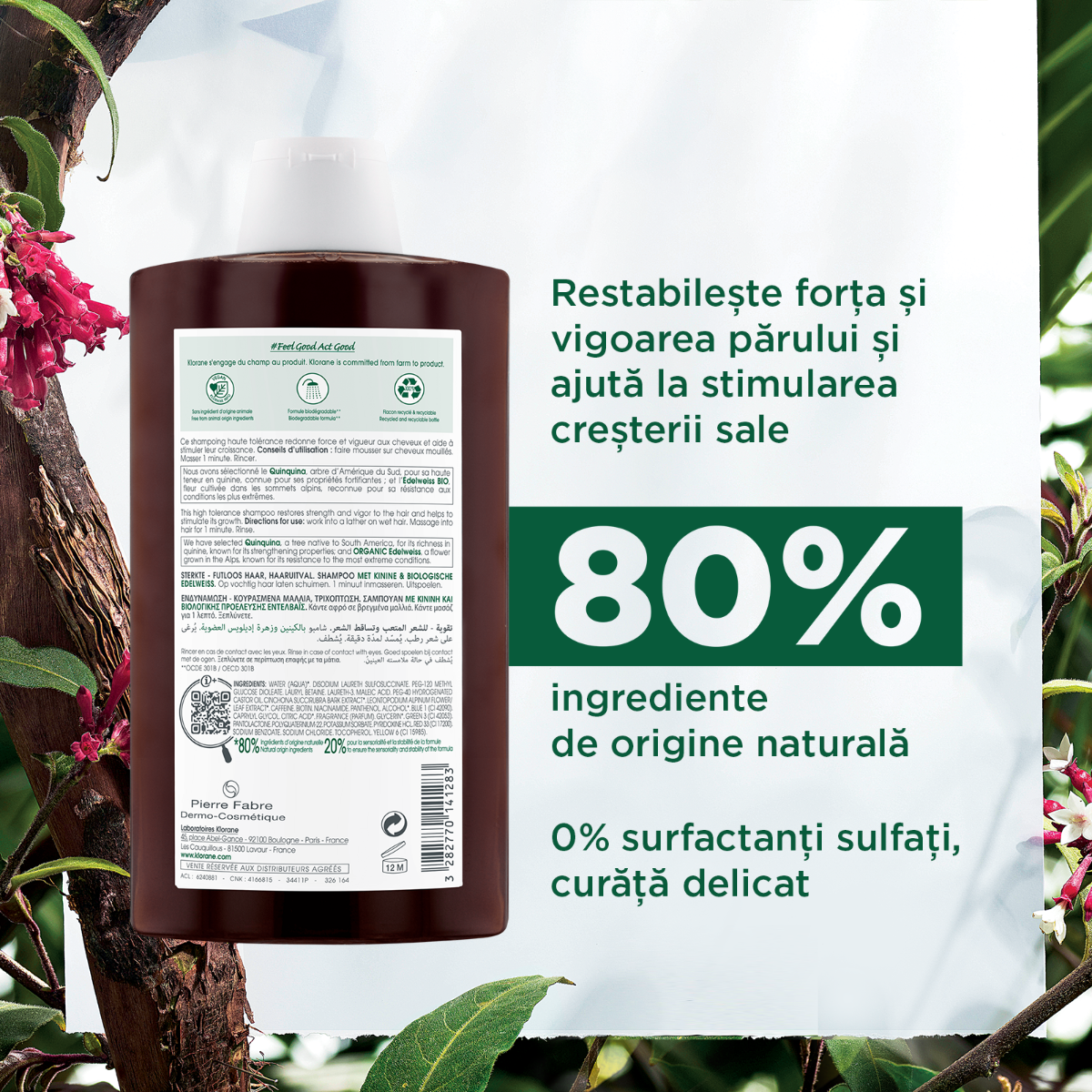 Klorane - Sampon chinina si floare de colt bio 400ml