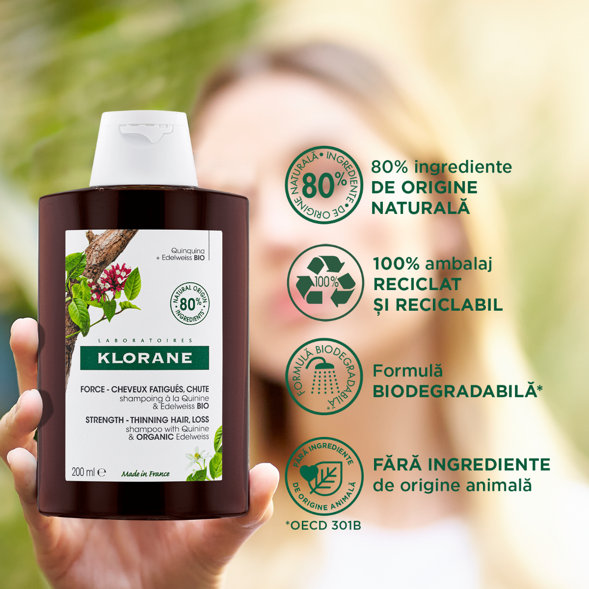 Klorane -  Sampon chinina si floare de colt bio 200ml