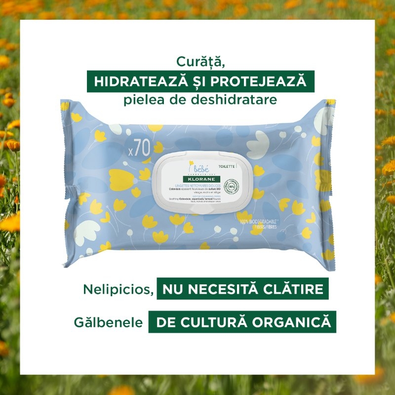 Bebe servetele umede calmante, 70buc, Klorane