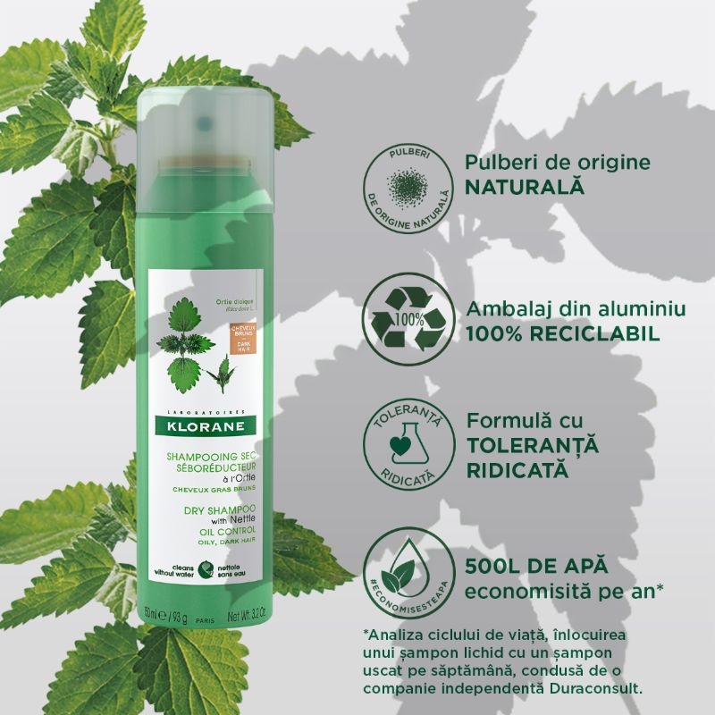 Sampon uscat nuantator cu extract de urzica, 150ml, Klorane