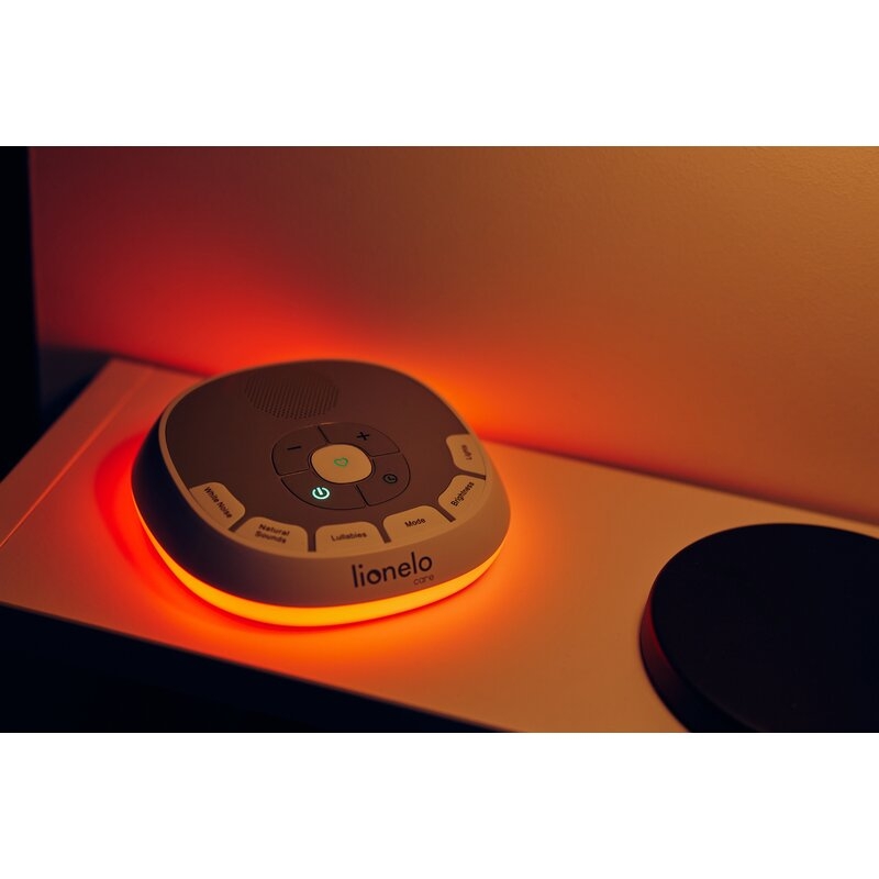 Lampa de veghe, Lionelo, BabyNap, 2 in 1, Wireless, Cu sunete si melodii de leagan, Cu 11 culori si 3 niveluri de luminozitate, Cu functie LoveBeat, Alb