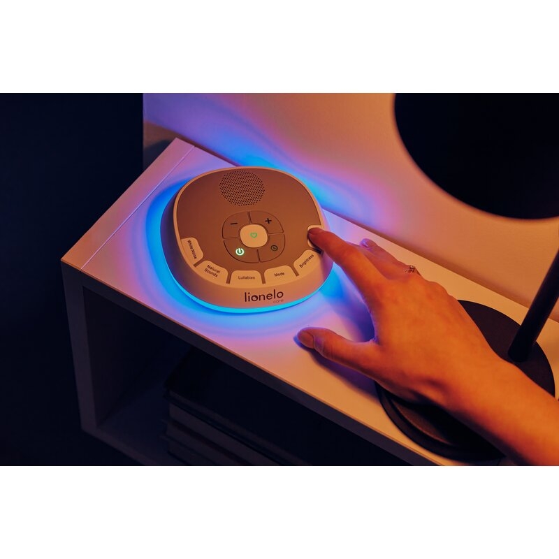 Lampa de veghe, Lionelo, BabyNap, 2 in 1, Wireless, Cu sunete si melodii de leagan, Cu 11 culori si 3 niveluri de luminozitate, Cu functie LoveBeat, Alb