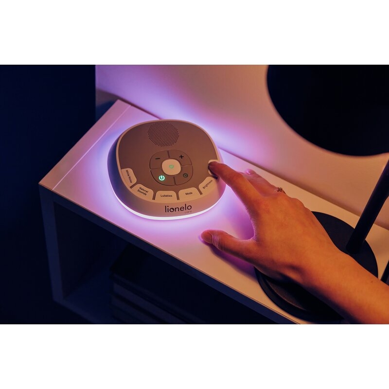 Lampa de veghe, Lionelo, BabyNap, 2 in 1, Wireless, Cu sunete si melodii de leagan, Cu 11 culori si 3 niveluri de luminozitate, Cu functie LoveBeat, Alb