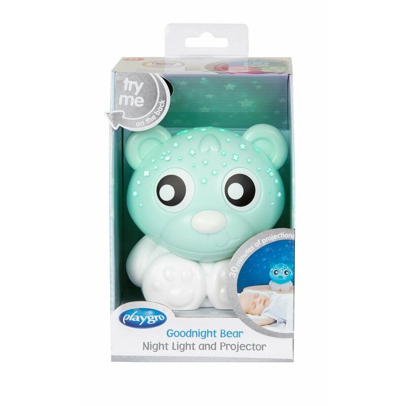 Lampa de veghe si proiector, Playgro, Cu 30 de minute de proiectii, Cu 2 culori, Portabila, Mint & White