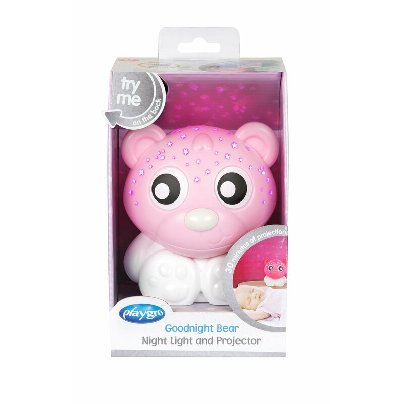 Lampa de veghe si proiector, Cu 30 de minute de proiectii, Cu 2 culori, Portabila, Playgro, Pink & White