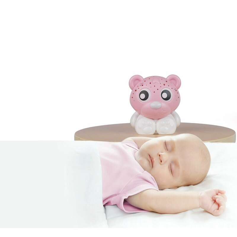 Lampa de veghe si proiector, Cu 30 de minute de proiectii, Cu 2 culori, Portabila, Playgro, Pink & White