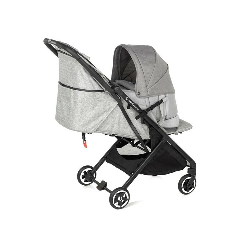 Landou portabil, Jane, Montare in carucior, Cu manere, Cu salteluta, 95% materiale reciclate cu protectie UPF50, 67x29.5x43 cm, 0-9 Kg, Dim Grey