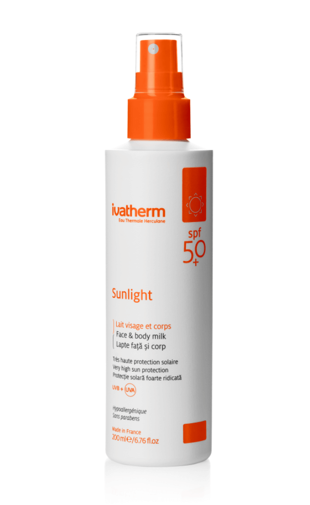Lapte pentru fata si corp cu protectie solara SPF 50+ Sunlight, 200 ml, Ivatherm