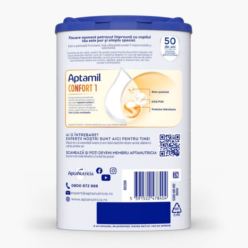 Lapte praf Aptamil Confort 1, 0-6 luni, 800 g, Nutricia