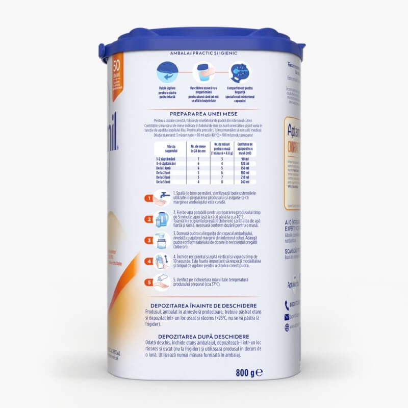 Lapte praf Aptamil Confort 1, 0-6 luni, 800 g, Nutricia