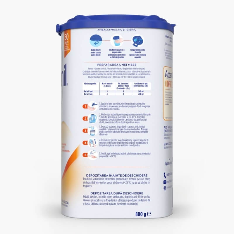 Lapte praf Aptamil Confort 2, 6-12 luni, 800 g, Nutricia