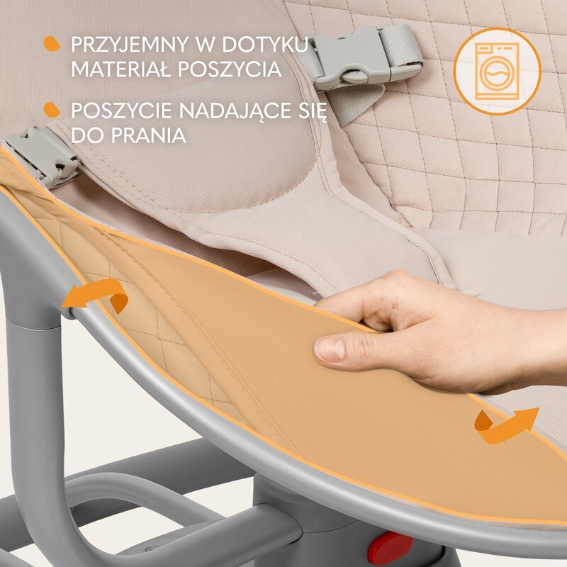 Leagan, Lionelo, Rio, Electric, Cu 3 viteze de leganare, Cu 8 melodii, Cu telecomanda, Cu husa detasabila, Cu perna detasabila, Centura in 3 puncte, Pana la 9 kg, Bej