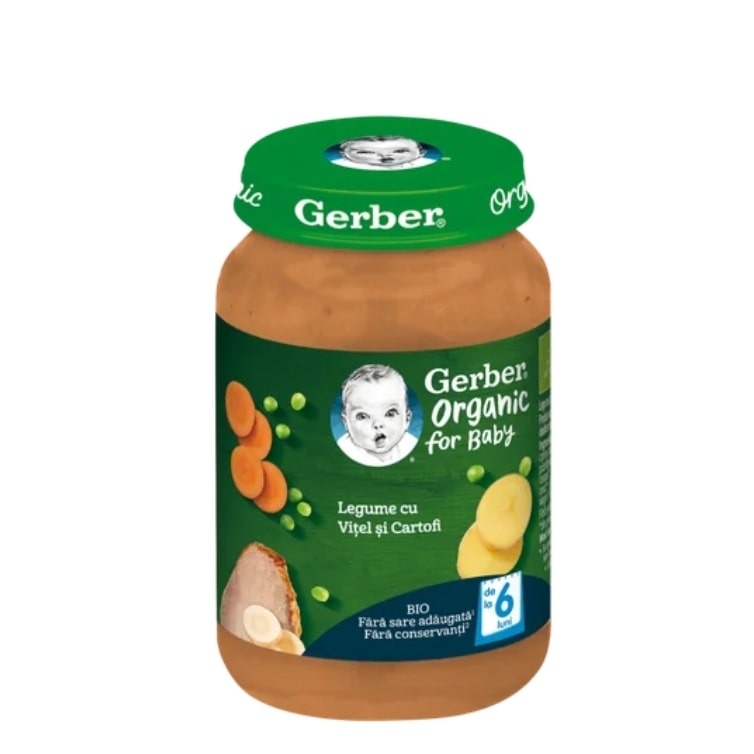 Piure Bio din legume cu vitel si cartofi de la 6 luni, 190g, Gerber