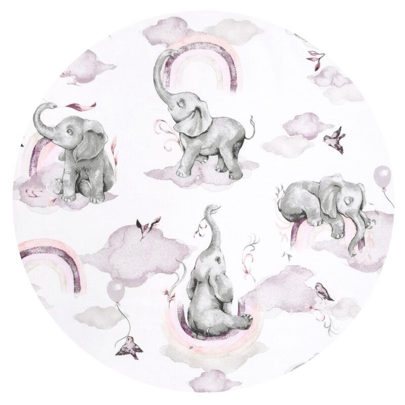 Lenjerie pat junior cu 3 piese, Qmini, Cu cearceaf 160x80 cm, Din bumbac certificat Oeko Tex Standard 100, Cu paturica si pernuta, Elephants on Rainbow Pink