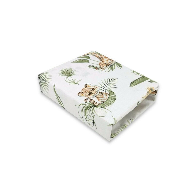 Lenjerie pat junior cu 3 piese, Qmini, Cu cearceaf 160x80 cm, Din bumbac certificat Oeko Tex Standard 100, Cu paturica si pernuta, Safari