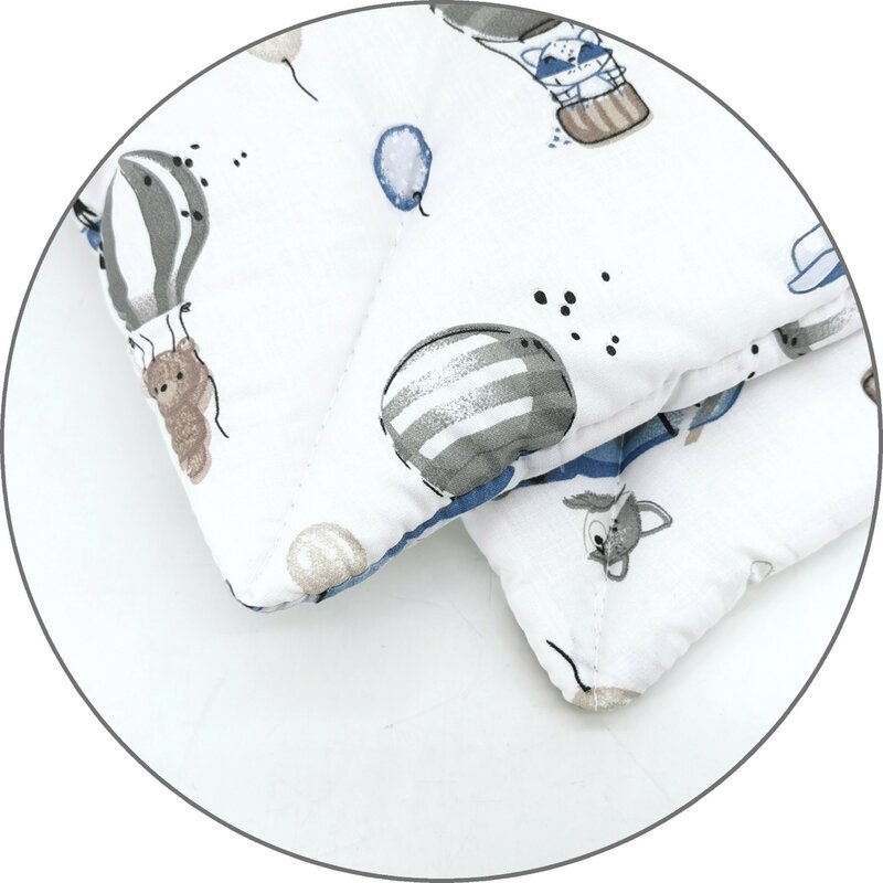 Lenjerie patut cu 5 piese, MimiNu, Cu cearceaf 120x60 cm, Pilota, Pernuta, 2 aparatori, Din bumbac certificat Oeko Tex Standard 100, Blue Plane