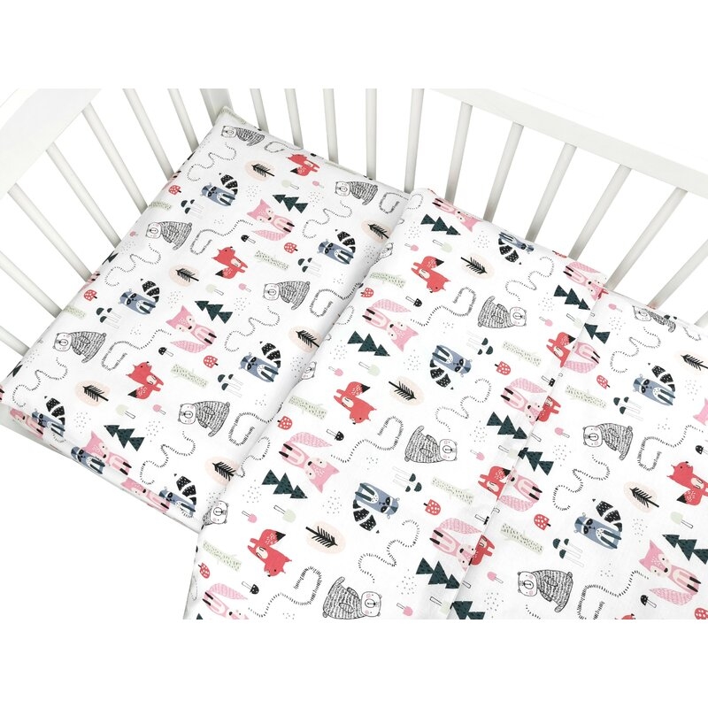Lenjerie patut cu 3 piese, MimiNu, Pentru patut 120x60 cm, Cu protectie laterala, Din bumbac certificat Oeko Tex Standard 100, Design, Fox