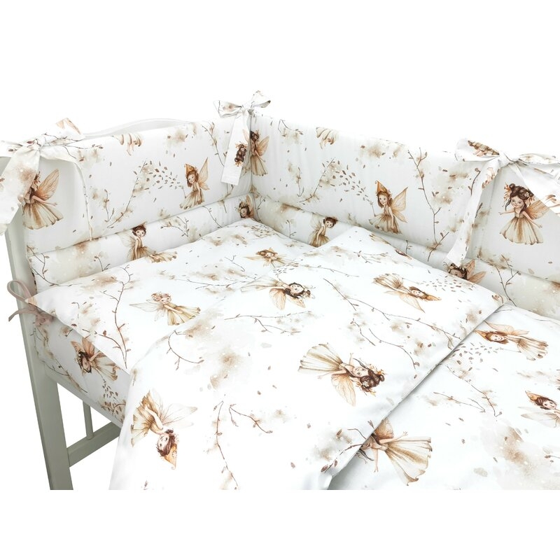 Lenjerie patut cu 3 piese, MimiNu, Pentru patut 120x60 cm, Cu protectie laterala, Din bumbac certificat Oeko Tex Standard 100, Fairy