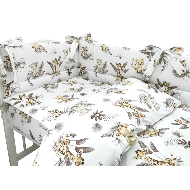 Lenjerie patut cu 3 piese, MimiNu, Pentru patut 120x60 cm, Cu protectie laterala, Din bumbac certificat Oeko Tex Standard 100, Savanna
