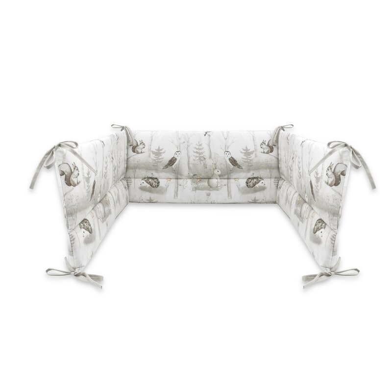 Lenjerie patut cu 3 piese, MimiNu, Pentru patut 120x60 cm, Cu protectie laterala, Din bumbac, Din bumbac certificat Oeko Tex Standard 100, Design, Woodland