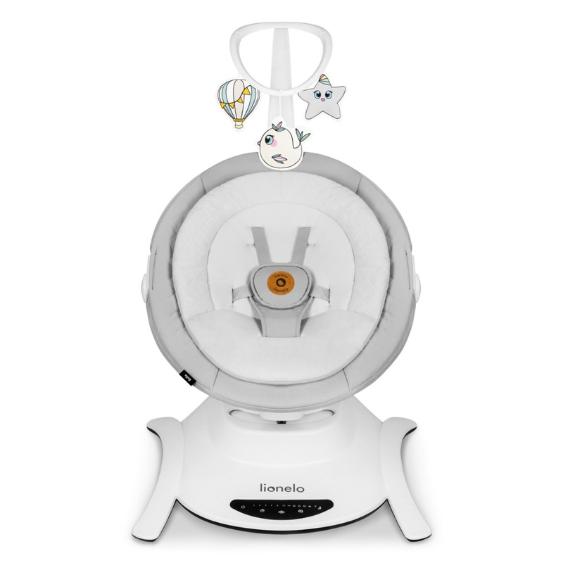 Lionelo - Balansoar multifunctional Bella, Electric, Scaun reglabil, Ecran tactil si telecomanda, 6 miscari unice, 5 viteze, Cu melodii, Gri