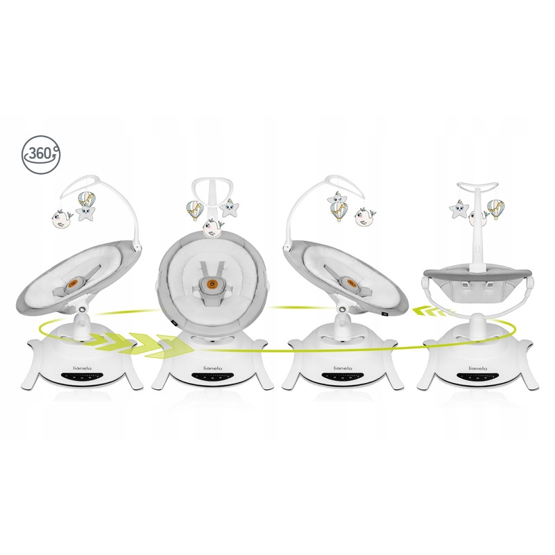 Lionelo - Balansoar multifunctional Bella, Electric, Scaun reglabil, Ecran tactil si telecomanda, 6 miscari unice, 5 viteze, Cu melodii, Gri