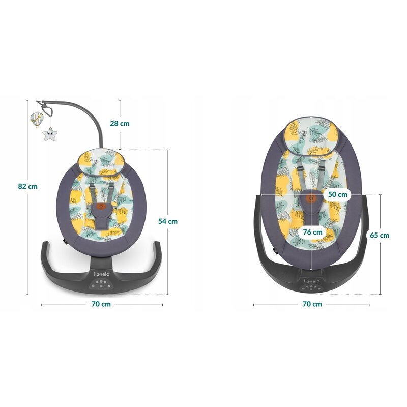 Lionelo - Balansoar si sezlong copii, Ralf, 2 in 1, Electric, Cu telecomanda si cablu USB, Cu miscare laterala de balansare si 5 niveluri diferite de viteza, Cu 12 melodii, Gri