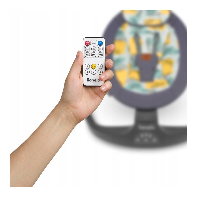 Lionelo - Balansoar si sezlong copii, Ralf, 2 in 1, Electric, Cu telecomanda si cablu USB, Cu miscare laterala de balansare si 5 niveluri diferite de viteza, Cu 12 melodii, Gri